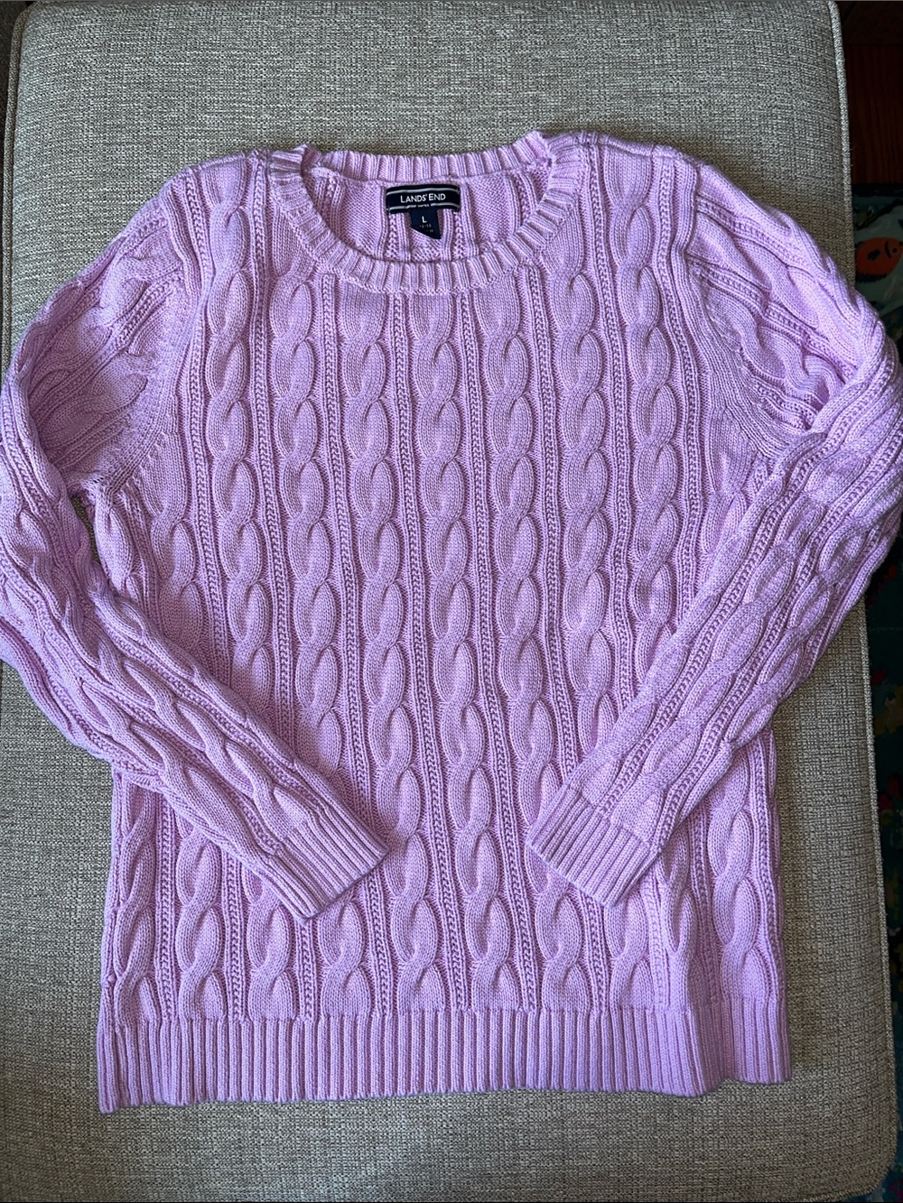 Lands' End Women's Cable Knit Crewneck Sweater - Lavender